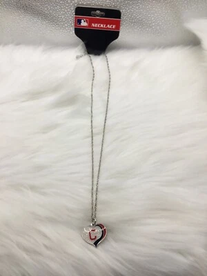 NEW MLB Glitter Heart Necklace Cleveland "C" Guardian's Indians Baseball - Image 1 of 3