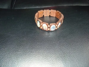 BEAUTIFUL DK BROWN WOODEN BEADS HOLY SAINTS  STREATCHABLE BRACELET(USA SELLER)A4 - Picture 1 of 2