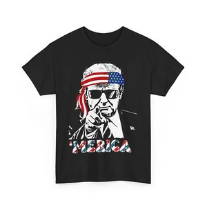 'MERICA TRUMP Happy 4th Of July Trump American Flag T-Shirt - Picture 1 of 16