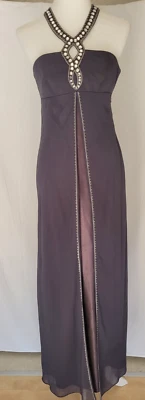 34/36 Designer Ball-Abend-Kleid Grau Dekosteine Neckholder schön Maße beachten - Bild 1 von 4