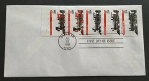USA 1994 Locomotive Trains Stamp FDC (official iss)mild toned 美国蒸汽火车首日封(微黄)Lot D - Picture 1 of 3