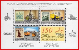 👉 Austria 2000 WIPA STAMP SHOW S/S MNH CYCLING, COSTUMES, STAMP on STAMP, TRUCK - Picture 1 of 1