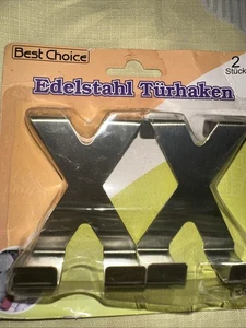 2 Stück Türhaken-Set Edelstahl Haken Kleiderhaken Türgarderobe 7x5cm OVP - Bild 1 von 3