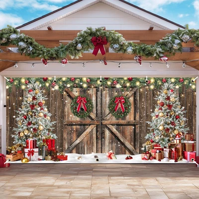 Cubierta rústica de puerta de garaje de Navidad - 6x13 pies madera de granero pancarta de vacaciones Foto 1 de 4