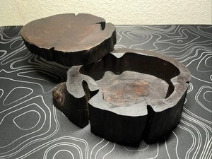 Vintage Carved Wooden Jewelry Puzzle Trinket Box Wood Log - Picture 1 of 11