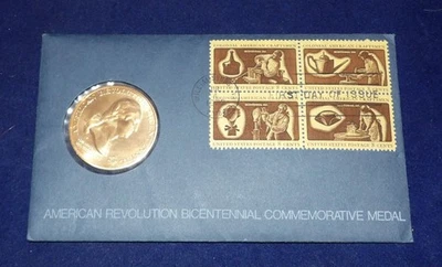Cubierta del primer día de la Revolución Americana 1972 con medalla - George Washington Foto 1 de 4
