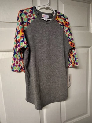  LuLaRoe 女孩衬衫 Sloan 灰色多色全新带标签 A58 — 第 1/4 张图片