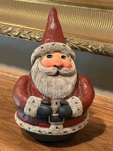 Gail Laura Folk Art Santa grande rotondo pesante scultura 1990 firmato 8" - Foto 1 di 6