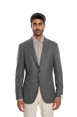 $2250 LUIGI BORRELLI Chaqueta Gris Sólido Cosida a Mano Lana Virgen 42 EE. UU. / 52 UE Foto 1 de 4