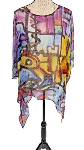 Silk Topper Top Colorful Abstract ONE SIZE Artsy Luxury Art to Wear Y2K - Picture 1 of 11