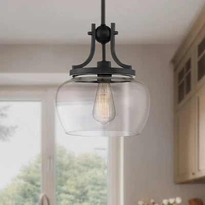 Kristov Black Mini Pendant 10 1/2" Wide Industrial Clear Glass for Dining Room - Image 1 of 4