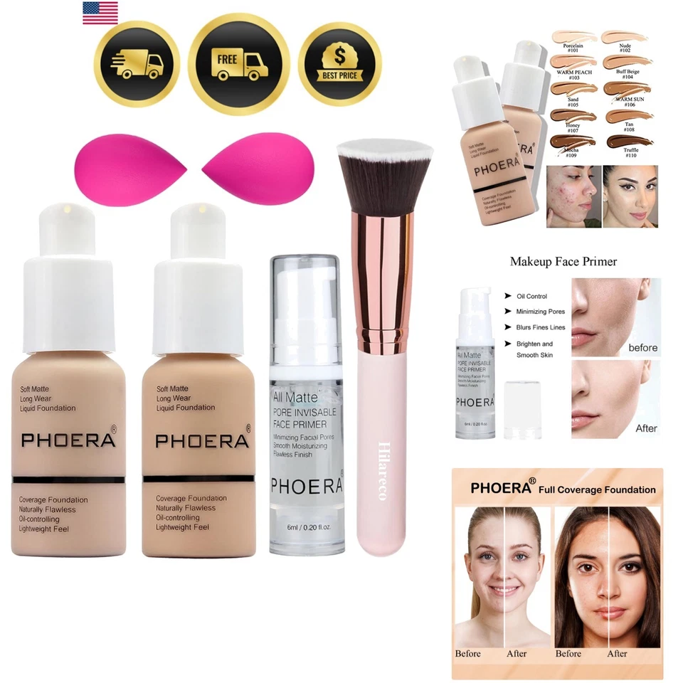 Full Coverage Foundation Makeup Set with Sponges Brushes Primer for All Skin ... - Image 1 of 4