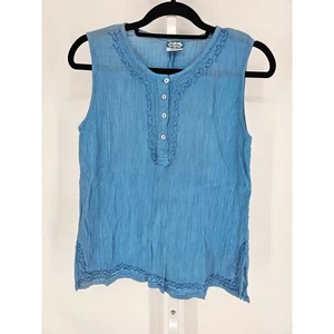 Vtg Geeta Womens Free Size Sleeveless Blouse 100% Cotton Light Blue Boho - Picture 1 of 3