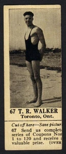 1924 T.R. WALKER Swimming CHAMPION Card V31 DOMINION Chocolate Coupon Attached - Picture 1 of 2