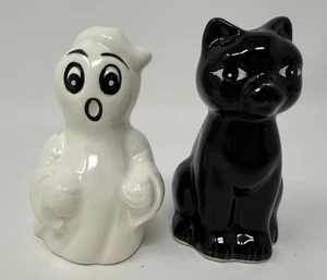Emson Halloween Salz & Pfefferstreuer Set Geist schwarze Katze gruselig Keramik Vintage - Bild 1 von 8