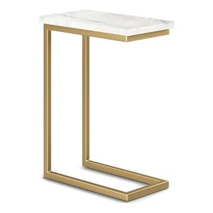 Skyler Industrial 18 inch Wide Metal C Side Table with Marble Top - Picture 1 of 6