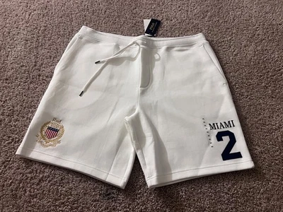 Polo Ralph Lauren USA flag Miami 2 World Cup 28 Olympics crest white shorts XL - Image 1 of 4