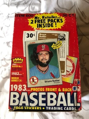Fleer Baseball 1983 paquete de cera sin abrir caja paquete de 38 estuche fresco súper novato año Foto 1 de 4