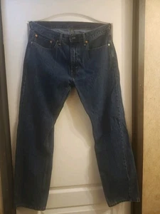 Levi's 505 Jeans Men's Size 36x34 Straight Leg Dark Wash Blue Denim Cut Jeans - Picture 1 of 5