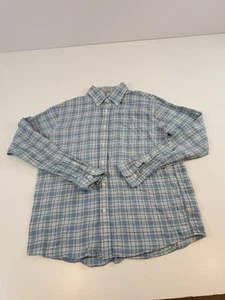 Brooks Brothers Hemd Herren mittelblau grün kariert Leinen Button Down leicht - Bild 1 von 13