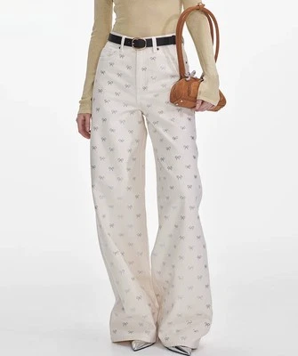 Женские джинсы с автопортретом со стразами банты узкие широкие штанины на лодыжке - Изображение 1 из 4