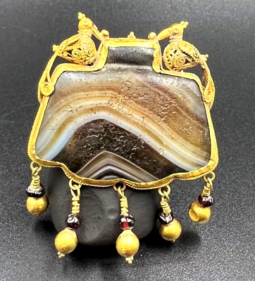 Antiguo colgante de joyería gemas de ágata de oro antigüedades de la dinastía mameluca selyúcida antigua Foto 1 de 4