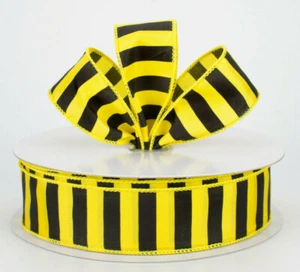 1.5" wired satin ribbon black and yellow stripes bumble bee Easter spring 5 yds  - Picture 1 of 2
