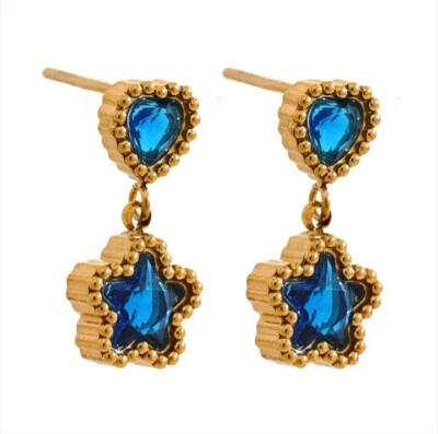 Orecchini da Donna Cuore E Stella in acciaio con zircone Colore Oro e Argento - Immagine 1 di 4