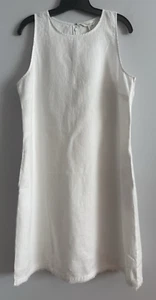 Garnet Hill Harborside 100 % Leinen Fransen-Saum Kleid weiß Taschen Größe 12 neu mit Etikett - Bild 1 von 3