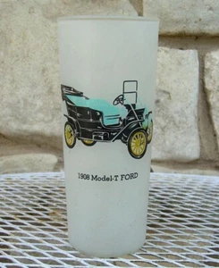 Model T Ford Glass Tumbler 1908 Tall Satin Collins Highball Frosted Vintage - Picture 1 of 4