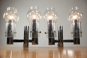 Vintage Pair Wall Lamps Sputnik Chrome & Glass Sconces Doria Kalmar Mid Century - Picture 1 of 10