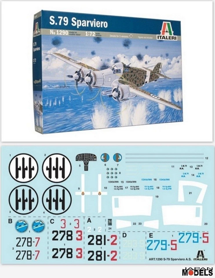S.79 SPARVIERO Decal For 5 Version Italeri No.1290 1/72 Model Kit Aereo Nuovo - Immagine 1 di 1