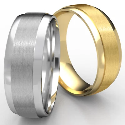 Satin Center Polished Edge Unisex 7mm Wedding Band 14k White-Yellow-Rose Gold - Image 1 of 4