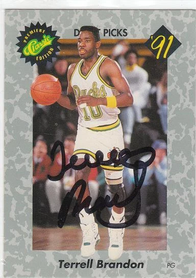 Tarjeta firmada autografiada por Terrell Brandon 1991 Oregon Ducks certificado de autenticidad Foto 1 de 1