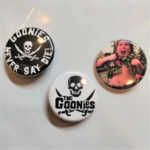 The Goonies, Never Say Die, Chunk, 3 botones pinback clásicos hechos en EE. UU. - Imagen 1 de 3
