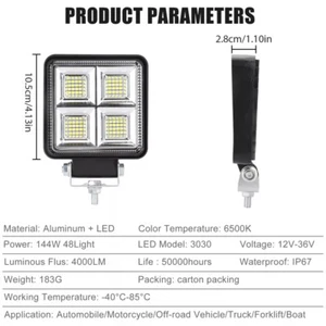 4" Inch 144W Flood LED Work Light Bar Lamp Driving Fog Offroad SUV 4WD Car Tr_qe - Picture 1 of 12