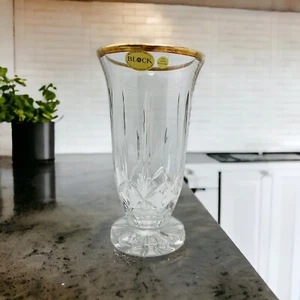 Lead Crystal Vase Silver Plate BLOCK 24% Polish Blown Glass NEW 9.5” Vintage - Picture 1 of 11