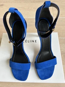 CELINE COBALT BLUE LEATHER SUEDE HIGH HEEL SEXY SANDALS SHOES 381/2 ITALI NIB - Picture 1 of 10