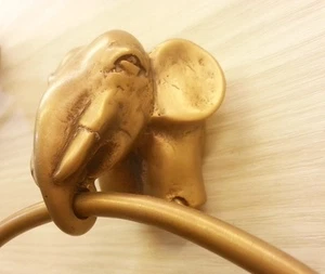 Brass Napkin Towel Ring Elephant Figurine Bathroom Hang Wall Vintage Home Decor - Picture 1 of 8