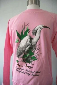 SMALL Vintage Everglades Sweatshirt Unworn Soft Thin Pink Florida Heron Bird - Picture 1 of 3