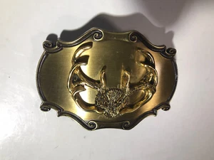 Vintage 1980 Regenbaum Elch oder Hirschgeweih Messing 3-1/2" breite Gürtelschnalle "selten" - Bild 1 von 12