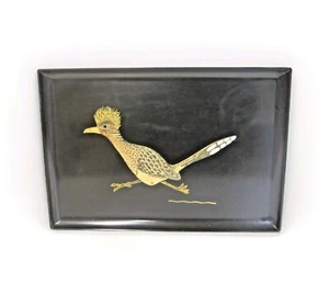 Bandeja de servir negra vintage Couroc Monterey Road Runner MCM rectangular #C1 - Imagen 1 de 9