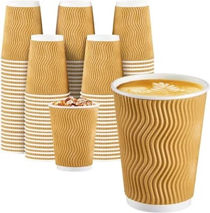 150 Pack 12 oz Coffee Cups, Insulated Ripple Wall Paper Coffee 12 oz-150 pack - Picture 1 of 3