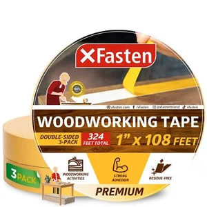 XFasten Double Sided Woodworking Tape 1 Inch x 108 Feet 3-Pack Residue-Free R... - Picture 1 of 8