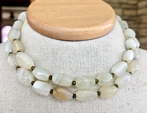 Vintage White Agate Gemstone Nugget & Copper Bead Necklace 31" Barrel Clasp - Picture 1 of 6