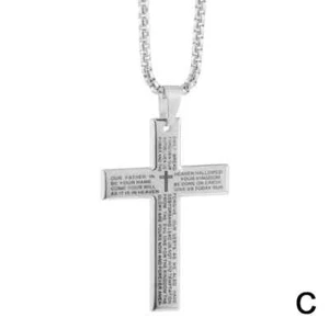 Silver Color Stainless Steel Lords Prayer Cross And 60cm Chain Necklace AU Stock - Picture 1 of 1
