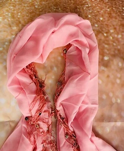 Sarong kurzer Rock, Wickeloptik, Schal rosa mit Quasten & Muscheln - Bild 1 von 5