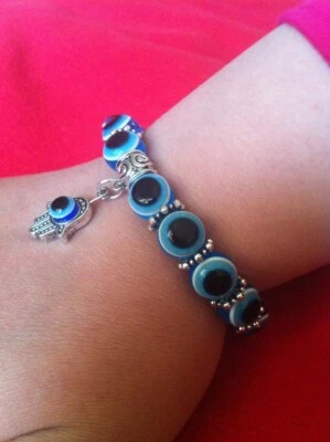 Blue Evil Eye Bracelet with Hamsa Hand Handmade - Image 1 of 4