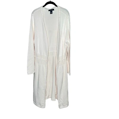 Denim & Co Women’s Long Sweater Cardigan Size 1X White Cream Pink - Image 1 of 4