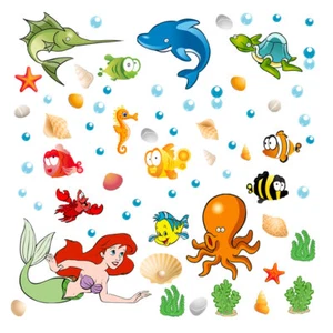 Sirenetta pesci piovra stelle marine adesivi murali cameretta bambino 60 adesivi - Foto 1 di 2